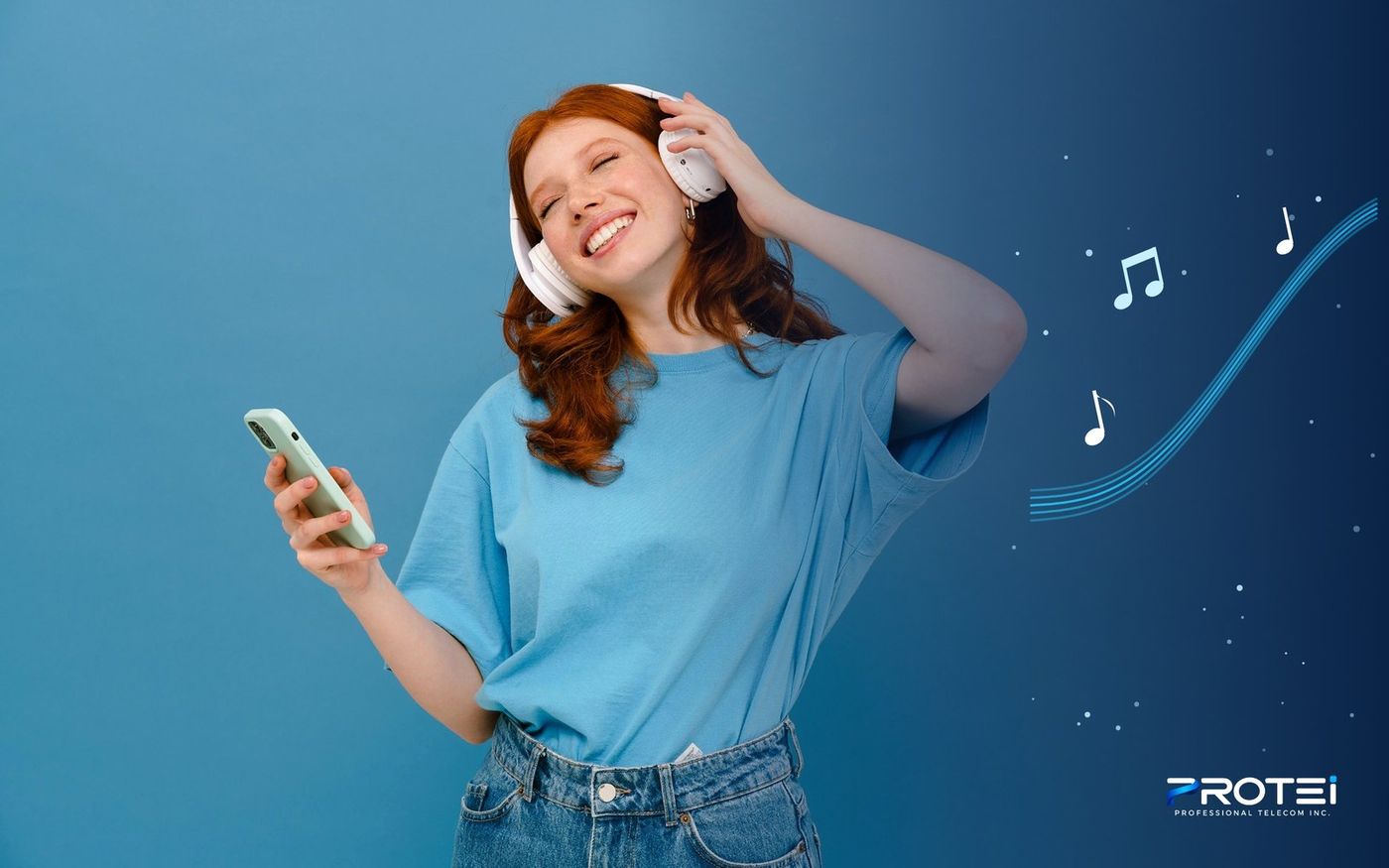 Subscriber enjoying music on her phone
